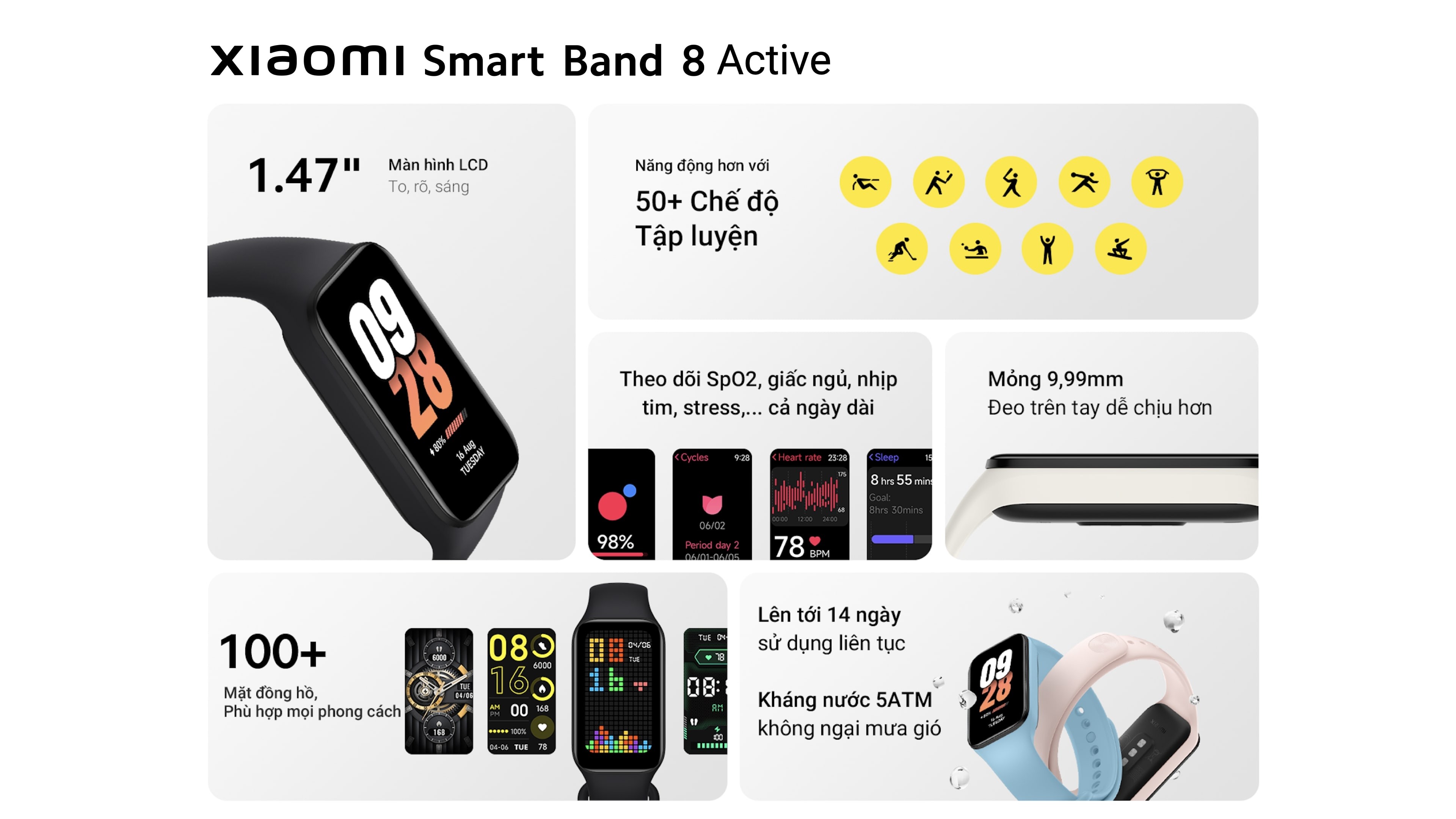Xiaomi Smart Band 8 Active ra mắt với pin 14 ngày, nhiều tính năng hấp dẫn,  giá chỉ từ 640 ngàn đồng