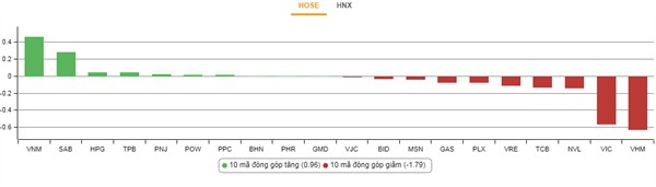 Nhóm cổ phiếu tác động mạnh đến HoSE. Nguồn: VnDirect