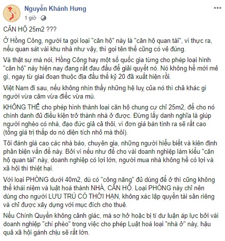 Chủ tịch HĐQT LDG Nguyễn Khánh Hưng: 25m2 là "căn hộ quan tài" 2