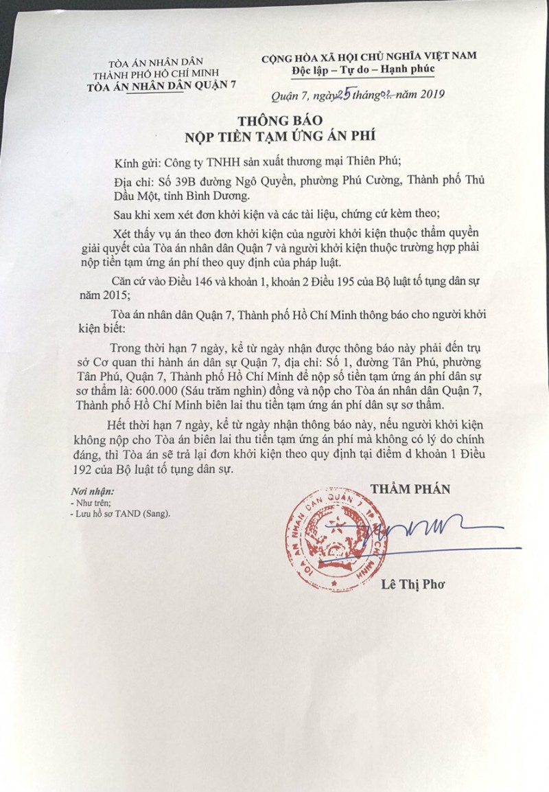 Công ty Thiên Phú mong muốn giải quyết tranh chấp ở Khu dân cư Hòa Lân bằng quyền tố tụng tại Tòa án.