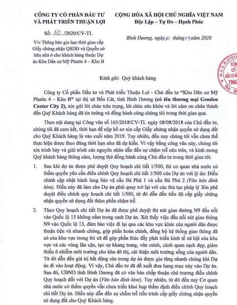 Công ty Thuận Lợi bán đất chui ở Khu dân cư Mỹ Phước 4 