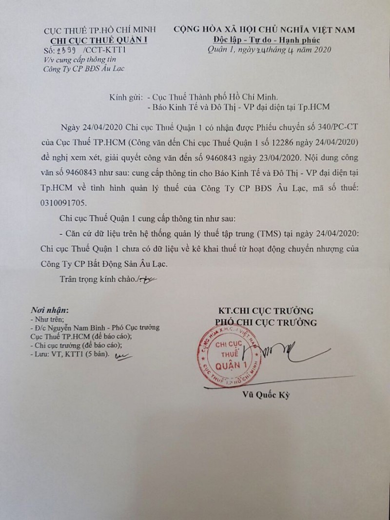 Nghi vấn trốn thuế vụ mua bán KĐT Tân Phú giữa Âu Lạc với Kim Oanh và trách nhiệm của Cục thuế TP Hồ Chí Minh?