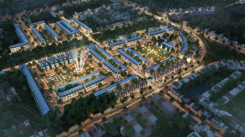 Phối cảnh Khu đô thị du lịch lễ hội TNR Stars Thoại Sơn nhộn nhịp và sầm uất khi màn đêm buông xuống