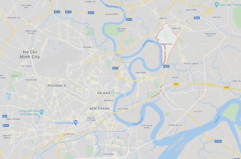 Vị trí phường Trường Thọ (khoanh đỏ). Ảnh: Google Maps