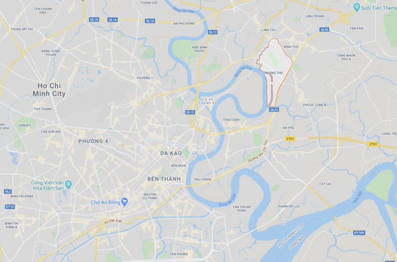 Vị trí phường Trường Thọ (khoanh đỏ). Ảnh: Google Maps