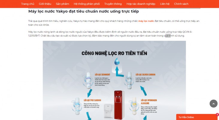 Website của Công ty Cổ phần Thiên Phú Yakyo "thổi phồng" công năng của máy lọc nước Yakyo?