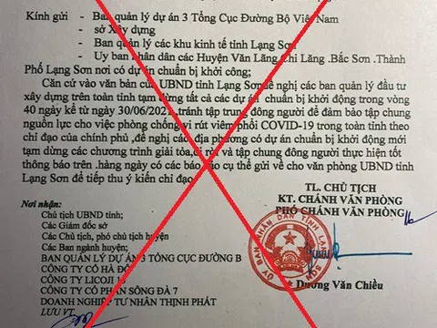 Văn bản tạm dừng khởi động dự án mới ở Lạng Sơn là giả mạo