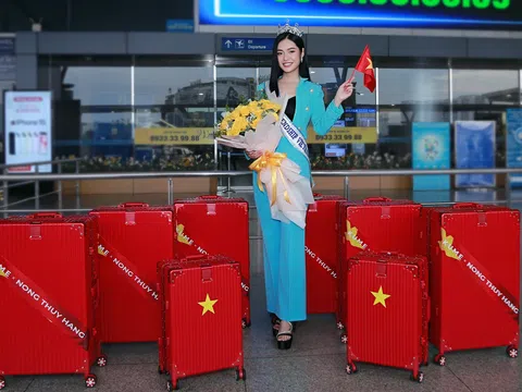 Hoa hậu Nông Thuý Hằng mang 70kg hành lý đi thi quốc tế