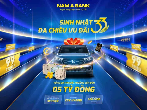 33 năm Nam A Bank: Hoàn tiền mỗi ngày, cơ hội trúng xe honda CR-V Hybrid