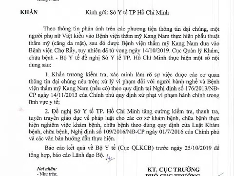 Bộ Y tế vào cuộc vụ nữ Việt kiều tử vong tại Bệnh viện Kang Nam