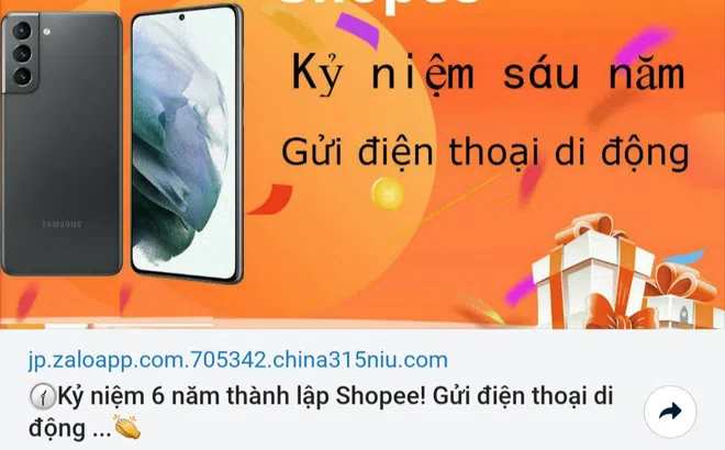 Cảnh báo 'kỷ niệm 6 năm Shopee tặng điện thoại di động' là trò lừa đảo