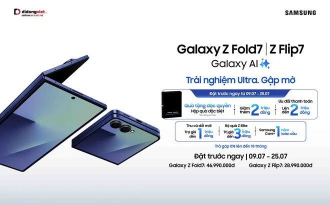 Đặt trước Galaxy Z Fold7 | Z Flip7 tại Di Động Việt: “Lật gập trúng quà” với tổng giá trị giải thưởng đến 100 triệu đồng