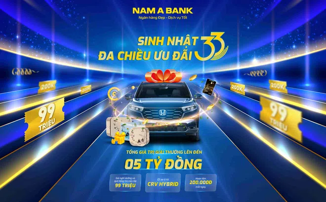 33 năm Nam A Bank: Hoàn tiền mỗi ngày, cơ hội trúng xe honda CR-V Hybrid