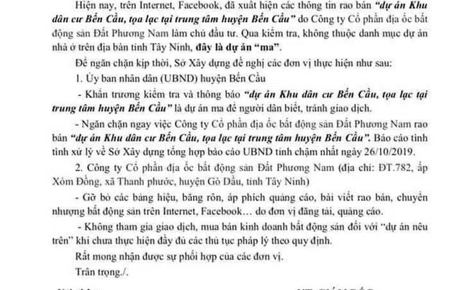 Tây Ninh: Ngăn chặn Công ty Đất Phương Nam rao bán 'dự án ma' trên địa bàn