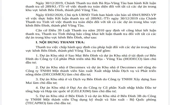 Bà Rịa – Vũng Tàu: 8 dự án tại khu vực kênh Bến Đình dính hàng loạt sai phạm