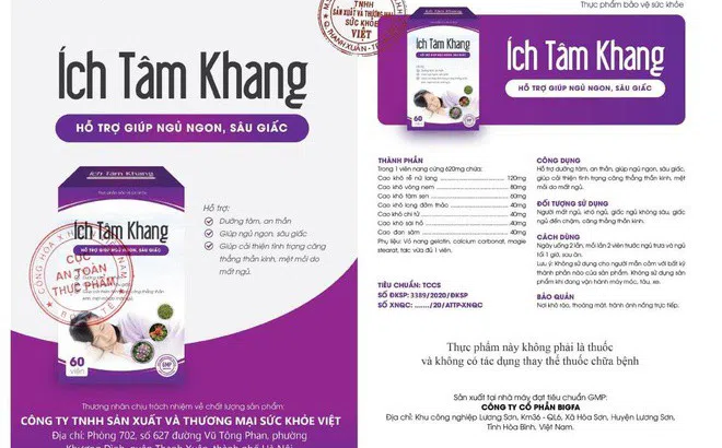 Cục ATTP yêu cầu dừng sản xuất, lưu hành sản phẩm Ích Tâm Khang của công ty Sức Khỏe Việt