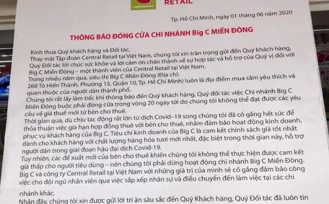Siêu thị Big C miền Đông đột ngột thông báo ngưng hoạt động