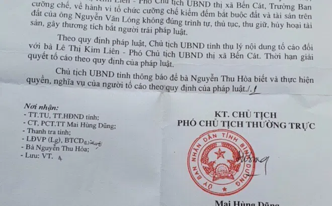 Vụ cưỡng chế kiểm đếm bắt buộc ở Bến Cát: UBND tỉnh Bình Dương thụ lý đơn tố cáo Phó Chủ tịch UBND thị xã Bến Cát